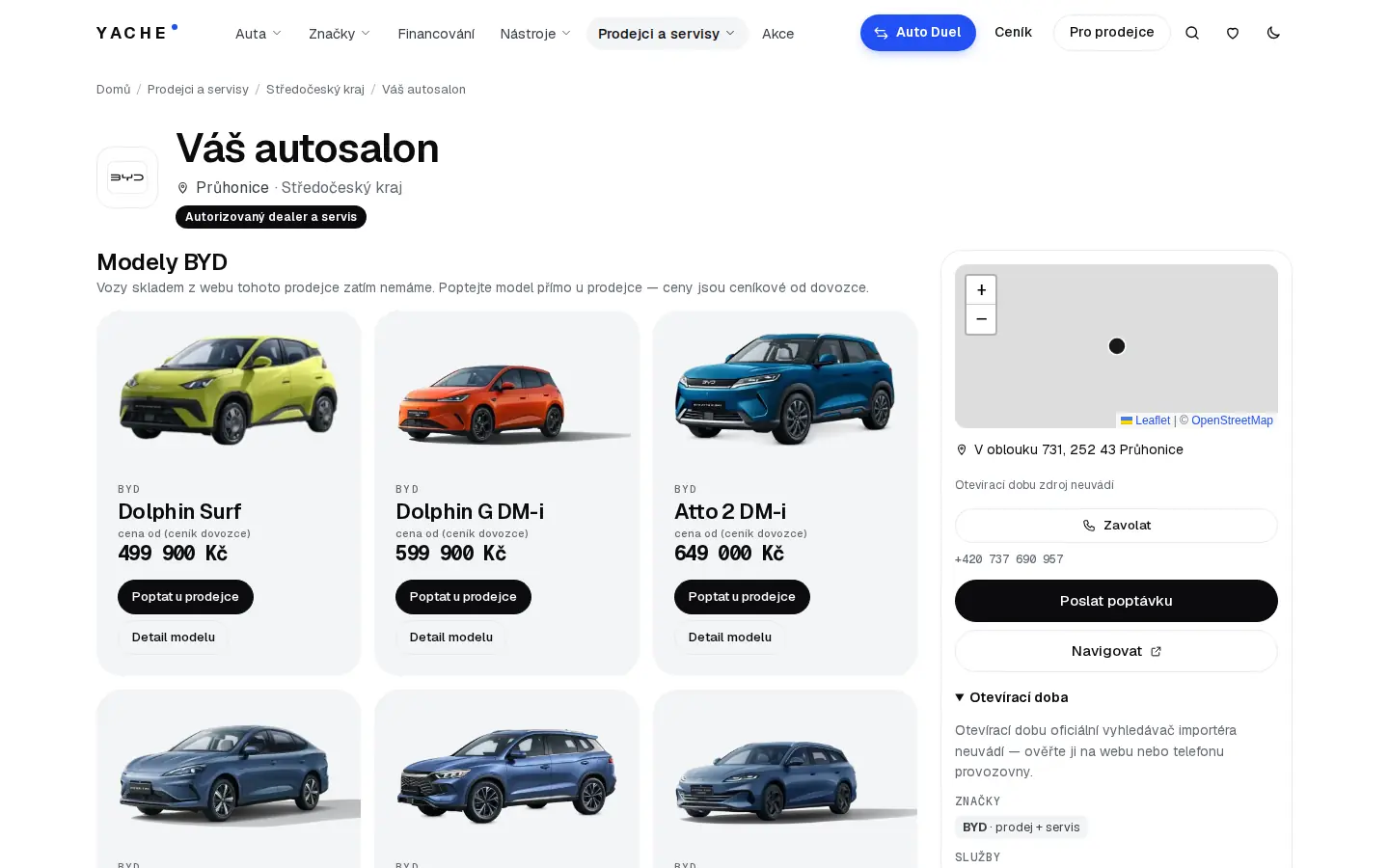 Profil dealera se značkami, kontakty a mapou