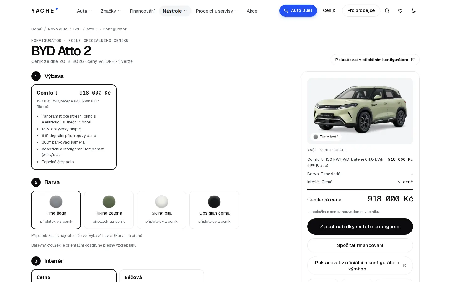 Konfigurátor modelu podle oficiálního ceníku