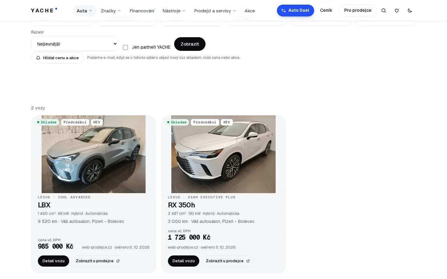 Seznam předváděcích vozů s filtry