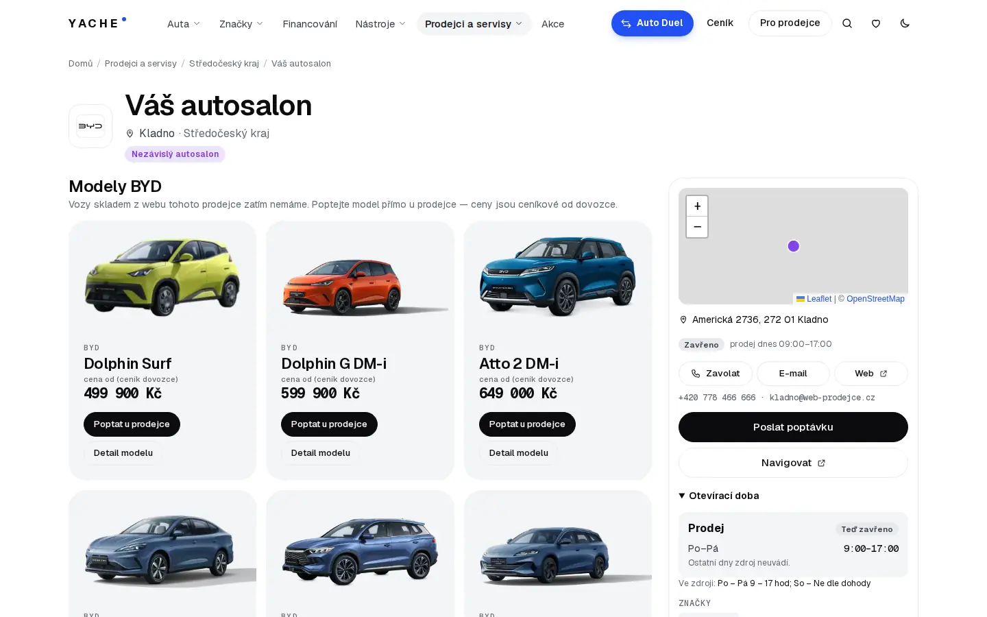 Profil autosalonu s kontakty, otevírací dobou a mapou